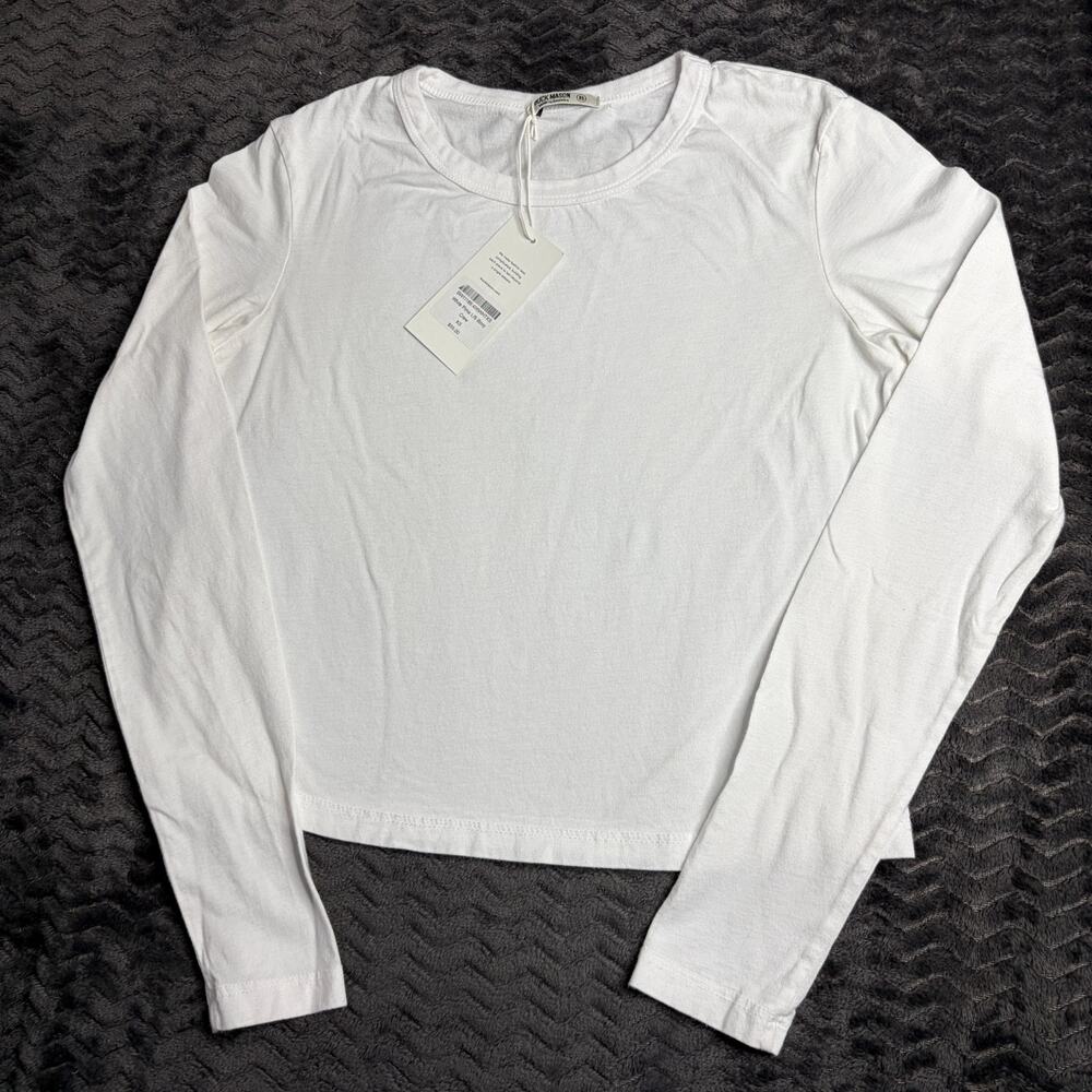 Buck Mason Pima Boxy Crew Tee Women Size XS White long sleeves